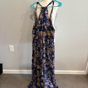 Anthropologie Floral Halter‎ Navy Blue Jumpsuit  Small